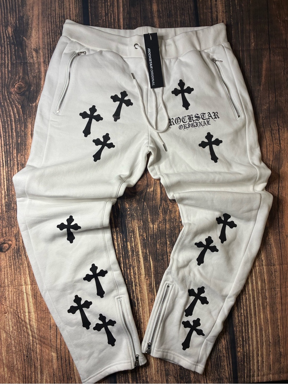 Rock star original Cream Cross-Print Joggers for Men